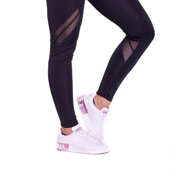 High-Waisted & Mash Panel Gym and Yoga Leggings with Side Pockets Black - Picture 6 of 6